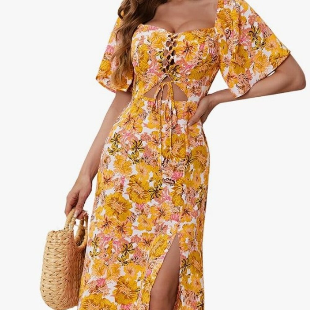 Floral Smocked Dress with Puff Sleeves